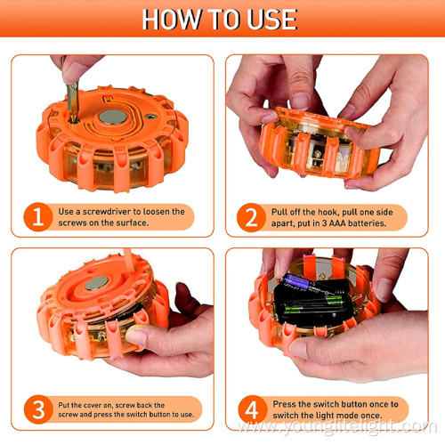 Round crushproof road traffic flare flashing warning light